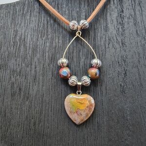 BrazenSoul Stone Heart Pendant Beaded Necklace